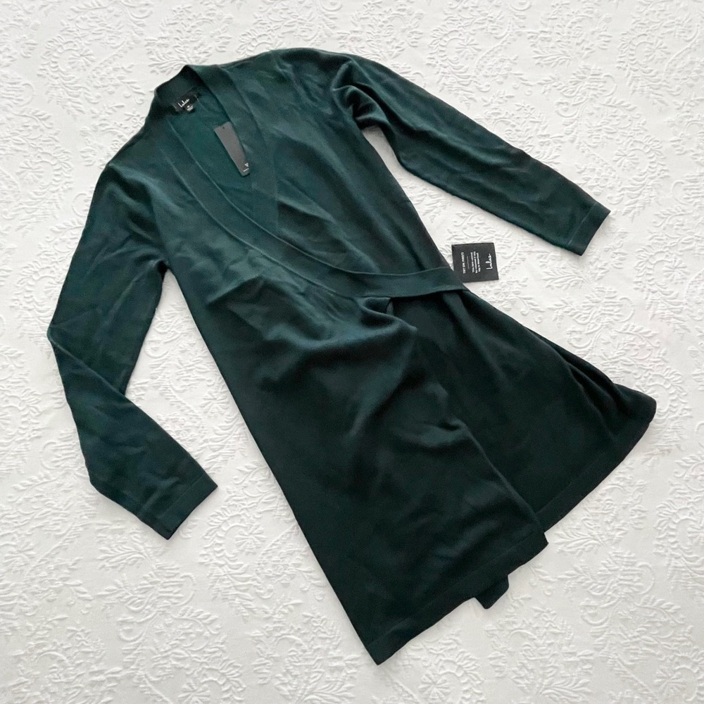 NWT Lulus Literary Lover Forest Green Wrap Sweater Dress Long Sleeve Medium
